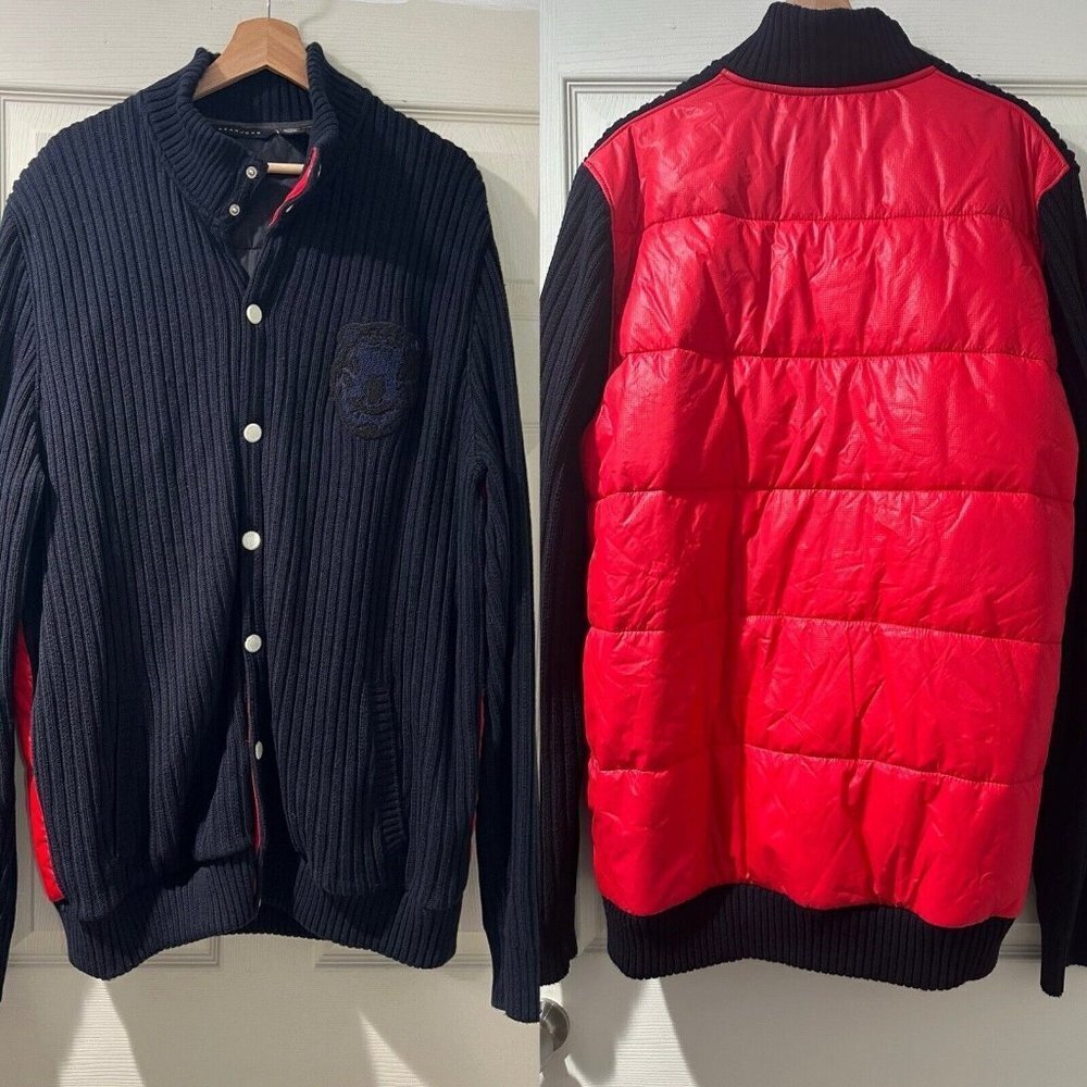 Sean John mens Sweatshirt Button Long Sleeve Dark Blue Sweater Track Jacket,3XL